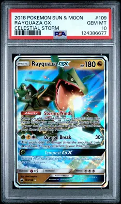 2018 POKEMON SUN & MOON CELESTIAL STORM #109 RAYQUAZA GX PSA 10 - Image 1