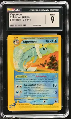 CGC 9 Vaporeon 2003 Skyridge 33/144 Pokemon Card - Image 1