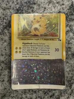Non Factory Cut NFC Pokemon 1999 Fossil Holo Raichu with large exposed holo area - Image 1