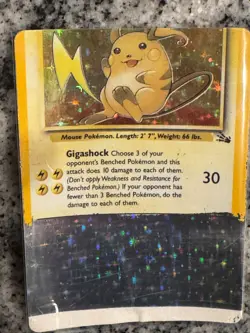 Non Factory Cut NFC Pokemon 1999 Fossil Holo Raichu with large exposed holo area - Image 2