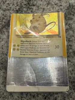 Non Factory Cut NFC Pokemon 1999 Fossil Holo Raichu with large exposed holo area - Image 3
