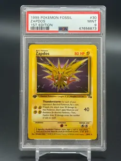 1999 Pokemon Fossil 1st Edition #30 ZAPDOS PSA 9 - Image 1