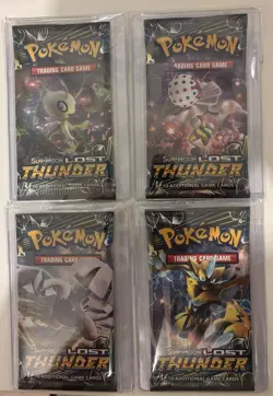 POKEMON SEALED SUN & MOON LOST THUNDER BOOSTER PACKS ART WORK SET (4) UNOPENED - Image 1