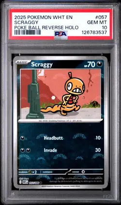 Pokemon WHT EN White Flare Scraggy #057 Poke Ball Reverse Holo PSA 10 GEM MINT - Image 2