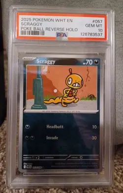 Pokemon WHT EN White Flare Scraggy #057 Poke Ball Reverse Holo PSA 10 GEM MINT - Image 4