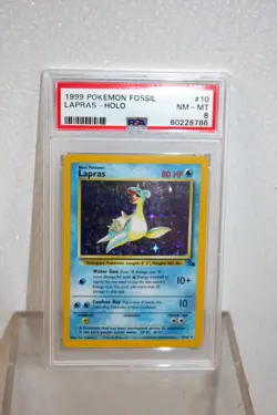 Pokemon TCG Lapras Fossil Holo Unlimited Rare Card 10/62 Vintage PSA 8 - Image 1