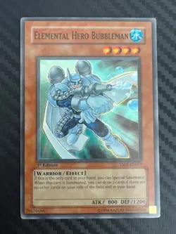 Yugioh Elemental Hero Bubbleman YSDJ-EN017 Super Rare 1st Edition DMG - Image 1