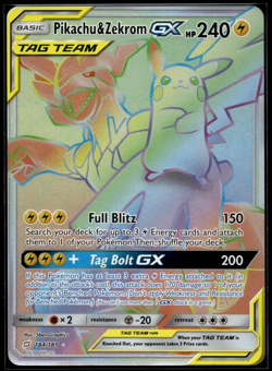 NM - Pokemon Pikachu & Zekrom GX Team Up Card 184/181 Secret Rare Rainbow Holo - Image 1