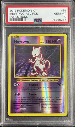 2016 Pokemon XY Evolutions Mewtwo Reverse Foil Holo Rare #51 PSA 10 - Image 1