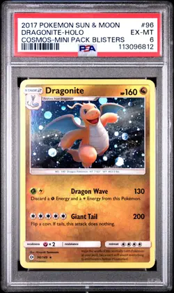 2017 POKEMON SUN & MOON COSMOS-MINI PACK BLISTERS #96 DRAGONITE-HOLO PSA 6 - Image 1