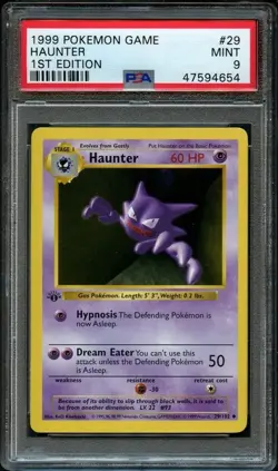 1999 Pokemon Base Set 1st Edition Shadowless Haunter 29 PSA 9 - Image 1