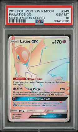2019 POKEMON SUN & MOON UNIFIED MINDS SECRET #243 FULL ART/LATIOS GX PSA 10 - Image 1