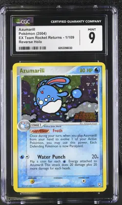 CGC 9 Azumarill Team Rocket Returns 1/109 Reverse Holo STAMPED Pokemon Card psa - Image 1