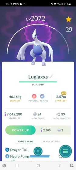 Pokemon Go Legendary Lugia ( XXS) ( Normal ) - Image 1