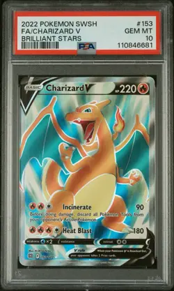 PSA 10 Pokemon Charizard V Brilliant Stars Full Art #153 Gem Mint - Image 1