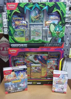 POKEMON MEGA LATIAS + OGERPON EX BOXES + SURGING & PRISMATIC BUNDLE BOX LOT - Image 1
