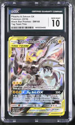 CGC 10 GEM MINT Pikachu & Zekrom GX Black Star Promo SM168 Pokemon Card - Image 1