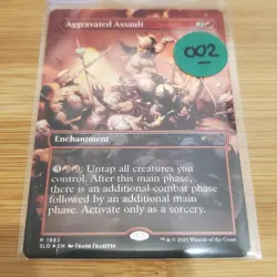 1x Aggravated Assault - Frazetta Foil, Secret Lair, Magic, MTG Off Center, 002 - Image 1