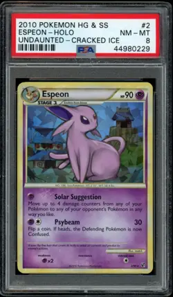 Pokemon Espeon Holo Cracked Ice Undaunted HGSS 2/90 PSA 8 NM-MT - Image 1