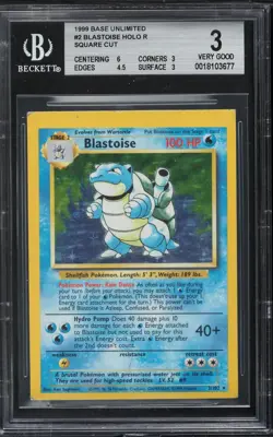 BGS 3 ERROR Square Cut Blastoise Base Set Holo Pokemon TCG - Image 1