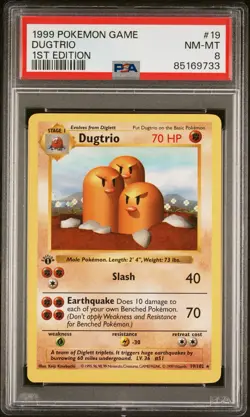 Pokemon 1999 Dugtrio 19/102 Base Set 1st Edition PSA 8 NM-MT - Image 1