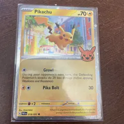 Pikachu - (Cosmos Holo) 018/091 Trick or Trade Booster 2024 Holo Stamp Card - Image 1