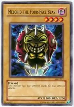 Moderately Played, English Yu Gi Oh Melchid the Four-Face Beast - LON-012 - Comm - Image 1