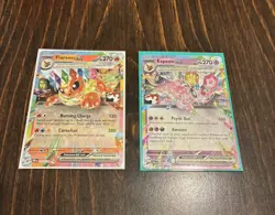 Flareon ex and Espeon ex Stamped Pokemon Play Series Pack Cards - Lot of 2 Cards - Image 1