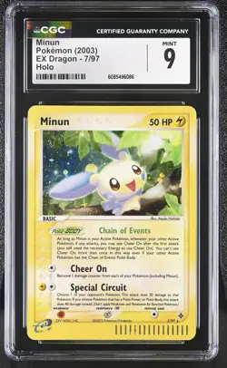CGC 9 MINT Minun 2003 EX Dragon 7/97 Holo SWIRL Pokemon Card - Image 1
