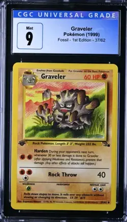 ?? CGC 9 MINT | GRAVELER 37/62 POKEMON (1999) 1ST EDITION FOSSIL | GRADED CARD - Image 1