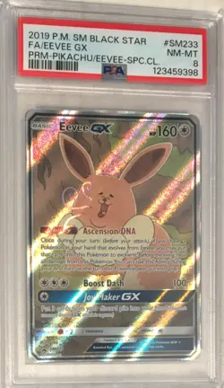 Pokemon Sun & Moon Black Star Promo PSA 8 Eevee GX Alternate Full Art Holo SM233 - Image 1