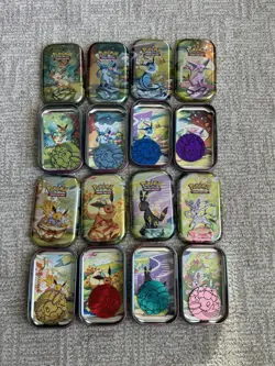 UNSEALED Prismatic Evolutions Mini Tins (No Packs!) Complete Set w/ALL Coins! - Image 1