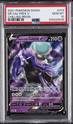 2021 POKEMON SWORD & SHIELD CHILLING REIGN #074 SHADOW RIDER CALYREX V PSA 10 - Image 1