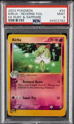 2003 POKEMON EX RUBY & SAPPHIRE #34 KIRLIA-REVERSE FOIL PSA 9 - Image 1