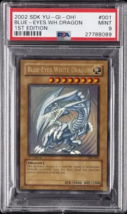 2002 YU-GI-OH! STARTER DECK: KAIBA 1ST ED #001 BLUE-EYES WHITE DRAGON PSA 9 - Image 1