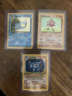 Pokemon Card Lot, Machamp 1st Edition 8/102, Hitmonchan Holo, Vaporeon Holo - Image 1