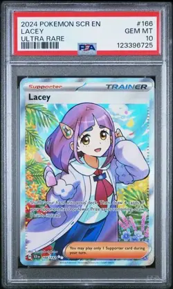 2024 Pokemon SCR EN Lacey PSA 10 GEM ULTRA RARE FULL ART 166/142 - Image 1
