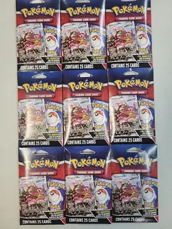 Pokemon Lot (9) TCG Mystery Pack 25 Cards w/ 1 FOIL Guaranteed Trading Card - Image 1