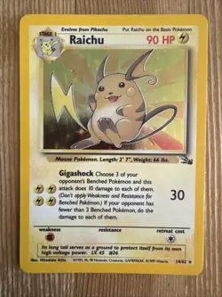 Raichu - 14/62 - Pokemon Fossil Unlimited Holo Rare WotC Vintage LP - Image 1