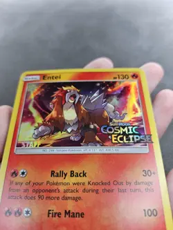 Pokemon TCG Entei STAFF Stamped Prerelease Promo SM219 Cosmic Eclipse - MP - Image 3