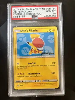 Pokemon TCG Ash’s Pikachu SM114 Promo Card PSA 10 - Image 1