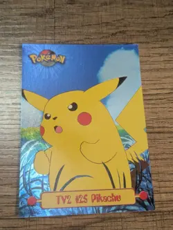 FOIL (BLUE FLAT) NM PIKACHU TV2 POKEMON SERIES 1 TV TOPPS SILVER HOLO LP - Image 1