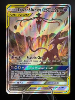Espeon & Deoxys GX Tag Team SM240 Black Star Promo Sun & Moon LP Pokemon TCG - Image 1