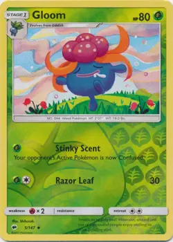 Pokemon - Gloom - 5/147 - Uncommon - Reverse Holo - Sun & Moon Burning Shadows - - Image 1