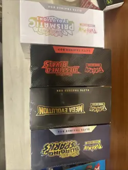 Pokemon Etb Lot 4 Sealed Surging Sparks Destined Rivals Mega Evolution Prismatic - Image 5