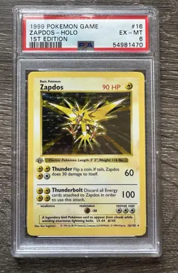 Pokemon TCG Zapdos Holo Rare Card 16/102 Base Set 1st Edition PSA 6 - Image 1
