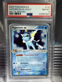 2005 POKEMON VAPOREON EX HOLO DELTA SPECIES PSA 8 NM-MT #110/113 - Image 1