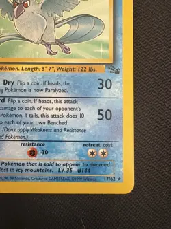 Articuno 17/62 1st Edition Pokemon TCG 1999 Fossil Non Holo Regular Rare - Image 4