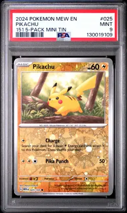 2024 POKEMON MEW EN-151 151 5-PACK MINI TIN #025 PIKACHU PSA 9 - Image 1