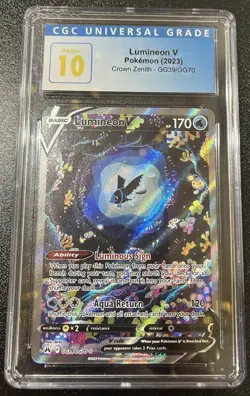 Pokemon Lumineon V GG39/GG70 Crown Zenith Alt Art CGC 10 Pristine Blue Label - Image 1